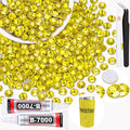 400PCS SS30/6mm Crystal Rhinestones (Lemon Yellow) with 2Pcs 10ml B7000 Jewelry Glue, Bedazzling Flatback Glass Rhinestones for Crafting, Gems Diomand Charms for Tumbler Shoes Clothing Mugs Nail Art