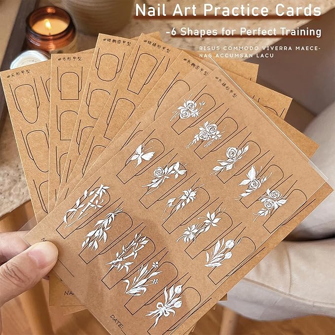 Nail Art Tools & Practice Kit - 6 Reusable Nail Design Training Cards with PVC Sheet, Beginner Nail Supplies for Gel Polish & Hand-Painting, Essential Art Supplies for Manicure Learning