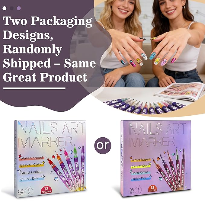 12 Colors Nail Art Pens Set, Nail Art Markers Polish Pens for 3D Nails, Dotting Drawing Painting Liner Brush for DIY Manicure, Home and Salon Nail Art Tools for Women and Men