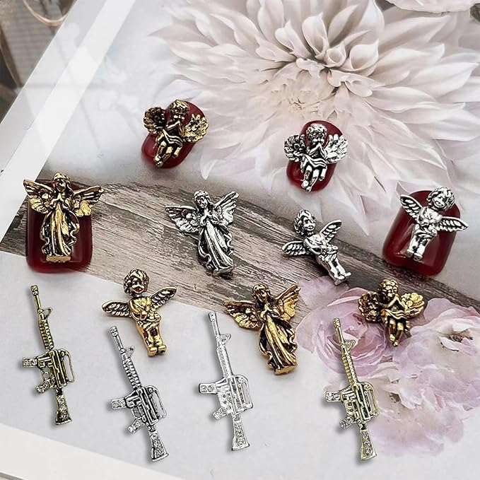 44PCS Nail Charms ，Virgin Mary Cupid Angel 3D Nail Gems Gold Sliver Nail Decorations ，Nail Rhinestones Accessories for Nail Art Supplies Manicure DIY