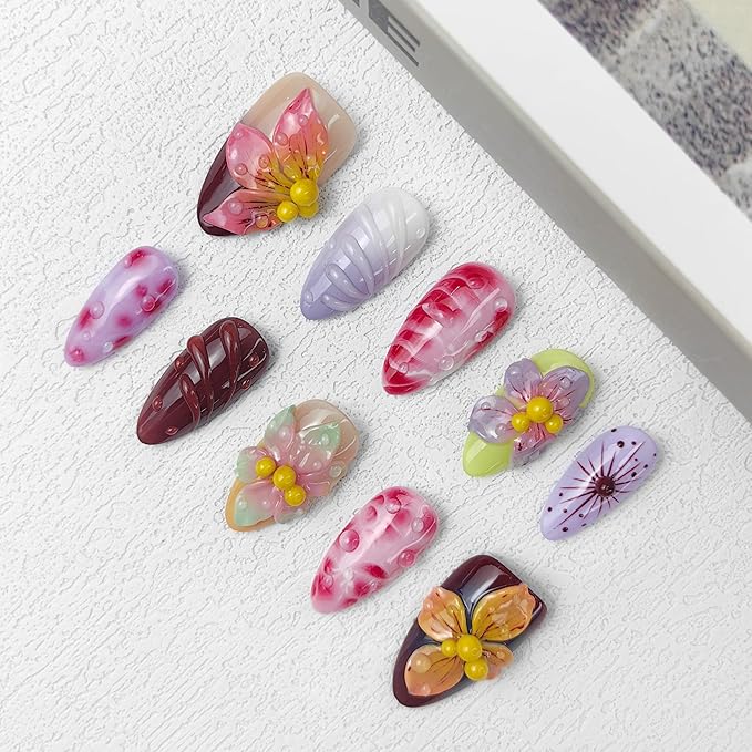 2025 Rainforest Vibe Press-On Nails Handmade PMMA Acrylic Reusable Tips with Box Gifts for Women (Rainforest Vibe, M)