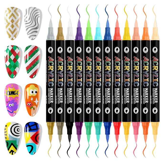 EBANKU 24 Colors Nail Art Pens Set, 3D Nail Polish Pens Quick-Drying Nail Art Markers Acrylic Paint Nail Point Graffiti Dotting Liner Pen No Squeeze Needed