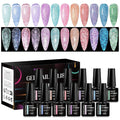 MEET ACROSS Reflective Glitter Gel Nail Polish, Shimmery Gel Polish Set 12 Pcs Sparkly Shiny Gel Soak Off UV LED Nail Art Varnish Manicure Kit DIY at Home