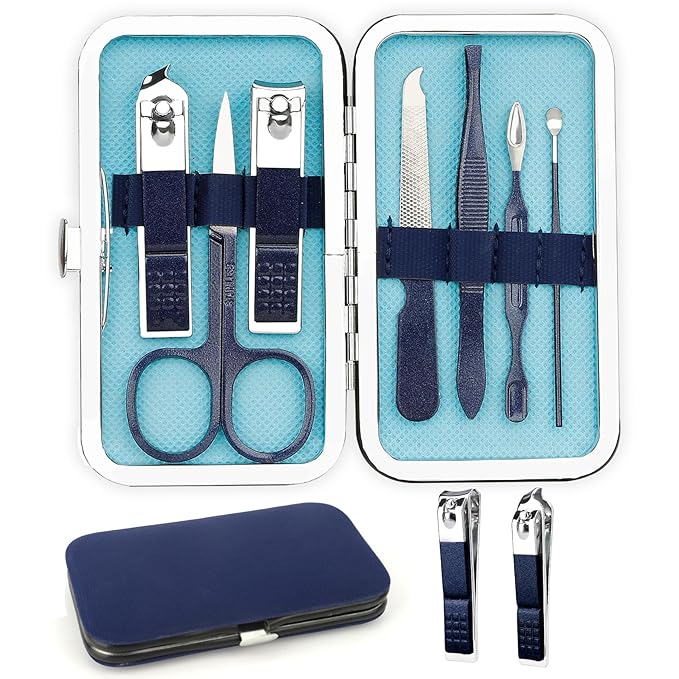 Travel Nail Clippers Kit, Personal Care Manicure and Pedicure Set for Men Women, Grooming Kit Gifts for Business Family Parent (Blue)