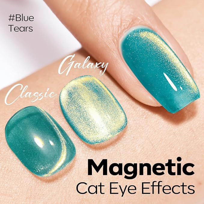 modelones 9D Magnetic Cat Eye Gel Nail Polish Green Holographic Mint Blue Golden Shimmer, 15ML UV LED Soak Off Gel Nail Art Manicure 15ML