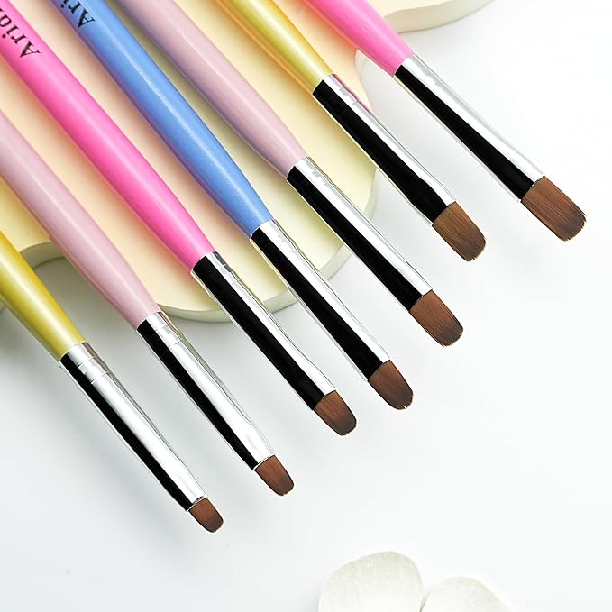 7pcs Macaron Color UV Gel Nail Brush, Acrylic Nail Tips Builder Brush Pen Drawing Brushes Pen Tool Set