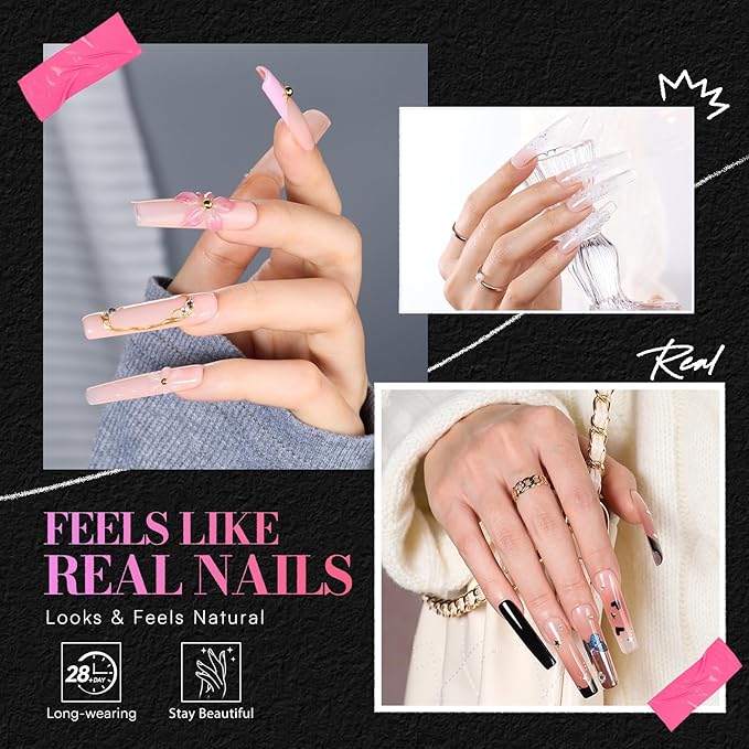 Makartt XL Tapered Square Nail Tips with Alignment Guides, Half Cover Fake Nails, Natural C Curve, Matte Clear Straight Nails for Extension, Nail Art Design Manicure Salon Home DIY, 240pcs 12 Sizes