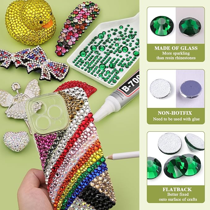 2000PCS SS12/3mm Crystal Rhinestones (Emerald Green), Bedazzling Flatback Glass Rhinestones for Crafting, Gems Diomand Charms for Tumbler Shoes Clothing Mugs Nail Art