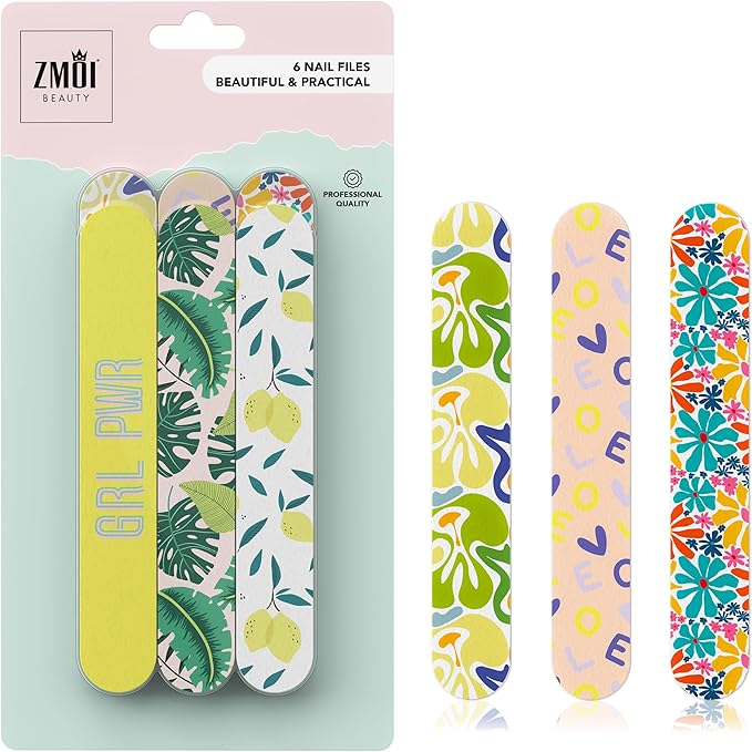 Nail Files - Professional Medium Emery Boards 6 Dual-Sided Medium, Fine Grit for Natural/Acrylics - Nail Shapers to Smooth/Refine Nails (Pack of 2)