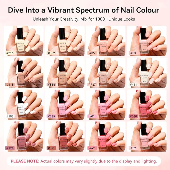 Neutral Collections Nail Polish Set with Base-Top Coat 16 Colors Nude Pink Peach Milky Rose Beige Skin Tones Fingernail Polish with Remover Pads, Salon Home DIY Nail Art Manicure Gift