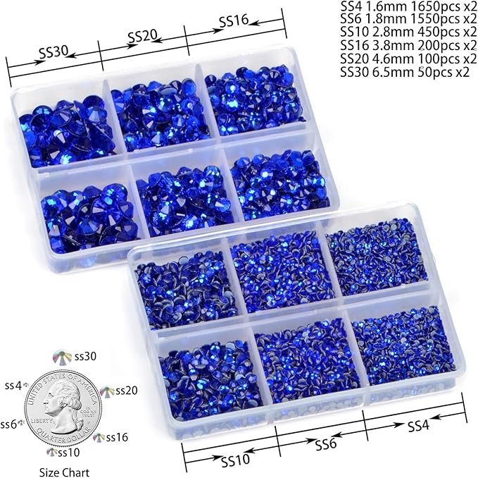 8000pcs Hotfix Rhinestones Flatback,Rhinestones for Crafts Clothes Mixed 6 Sizes, Hotfix Crystals with Wax Pencil Kit, SS4-SS30,Sapphire