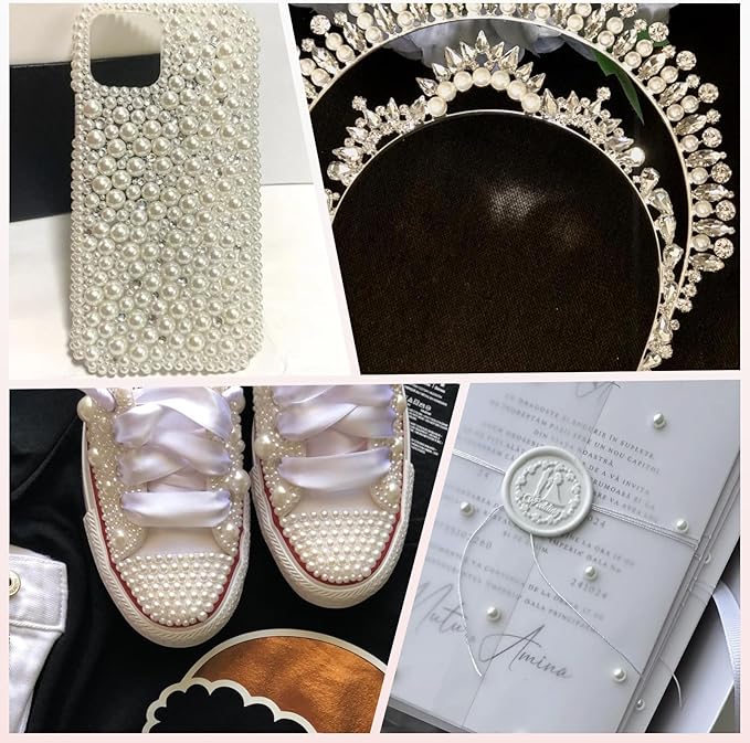 17000 Pcs Flat Back Pearls for Crafting with B7000 Glue White Half Pearl Beads for Jewelry Making Beads for Nails Party Face Clothes Shoe Balloon Birthday Decorations Cup DIY 2/3/4/5/6/8mm