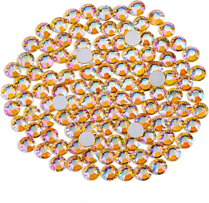 Beadsland 1440pcs Flat Back Crystal Rhinestones Round Gems for Nail Art and Craft Glue Fix, Citrine AB, SS12, 3.0-3.2mm