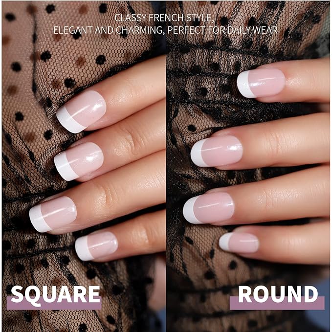Teenitor Matte Press on Nails, 288pcs Acrylic False Nails, Short Round & Square French Design, Full Cover, 10 Sizes, DIY Starter Kit