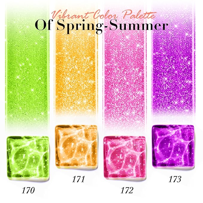 AZUREBEAUTY Nail Polish Set, 4 Colors Flash Reactive Shimmer Glitter Neon Pink Orange Green Purple Spring Summer Long Lasting Quick Dry Natural Fingernail Lacquer Strengthening Kit with Top Coat