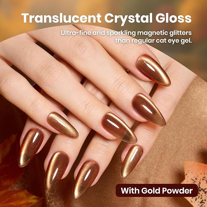 beetles Gel Polish Golden Mirage Cat Eye Gel Nail Polish Set - 6 Colors Glitter Gel Nail Polish Kit Pink Red Green Blue Brown Magnetic Shine Soak Off UV Salon DIY Manicure Gift for Women