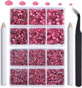 NCB Hotfix Iron on 8000pcs Crystal Rhinestones Round Gem for Crafts Decoration DIY Jewelry Making with a Tweezers and 2 Picking pens (Rose, 6Sizes SS4-SS30)