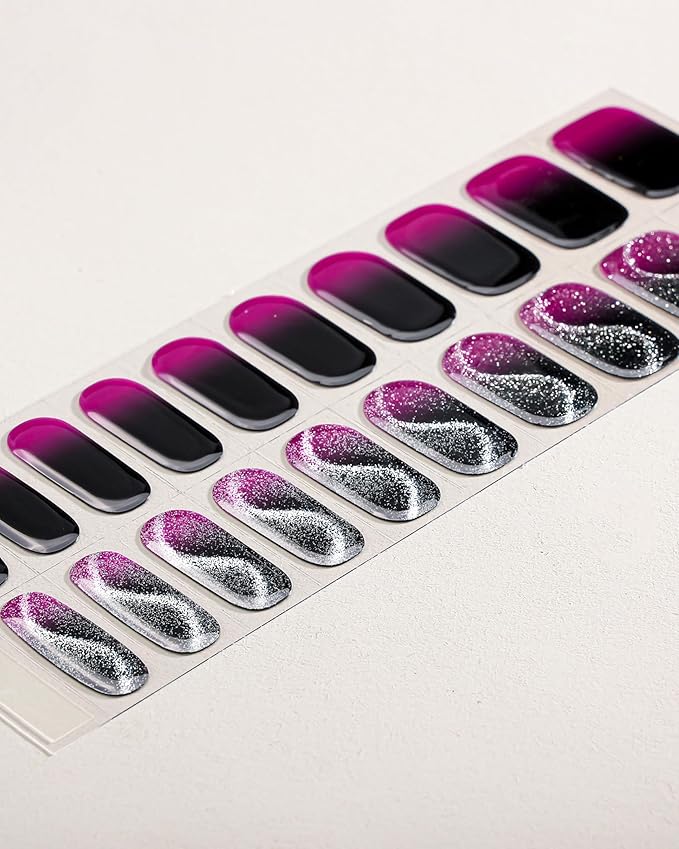 Semi Cured Gel Nail Strips - 20pcs Glaze Gel Stickers, Salon Quality DIY Wraps, Easy to Apply, UV Light Required
