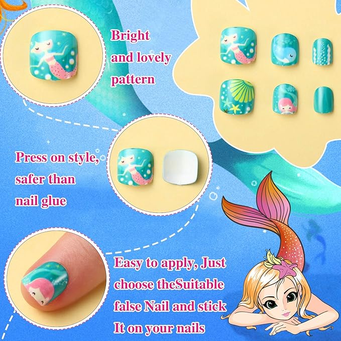 120 Pieces Kids Press on Nails Children Fake Artificial Nails Girls Full Cover Short False Christmas Fingernails for Girls Kids Design Decoration(Little Girl)
