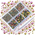 AD Beads 4300 Pieces Flat Back Nail Art Rhinestones Round Beads 6 Sizes (2-6.5mm) with Storage Organizer Box,Rhinestones Picking Pen for Nail Art Phone Decorations Crafts DIY (Vitrail Medium)
