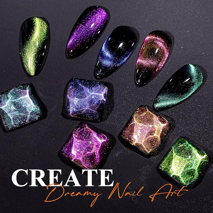 MIZHSE 60ml 9D Cat Eye Gel Nail Polish Set, Glitter Chameleon Magnetic Gel Nail Polish with Black Base Coat 2 Magnet Sticks, Galaxy Effect,Soak Off LED Nail Art Manicure Salon DIY Valentine's Gifts