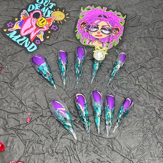 10Pcs(1Pack) Handmade Press On Nails 3D Flower Nails Cute Catoon Rainbow Nails for Women Party Holiday Daily Wear Size M