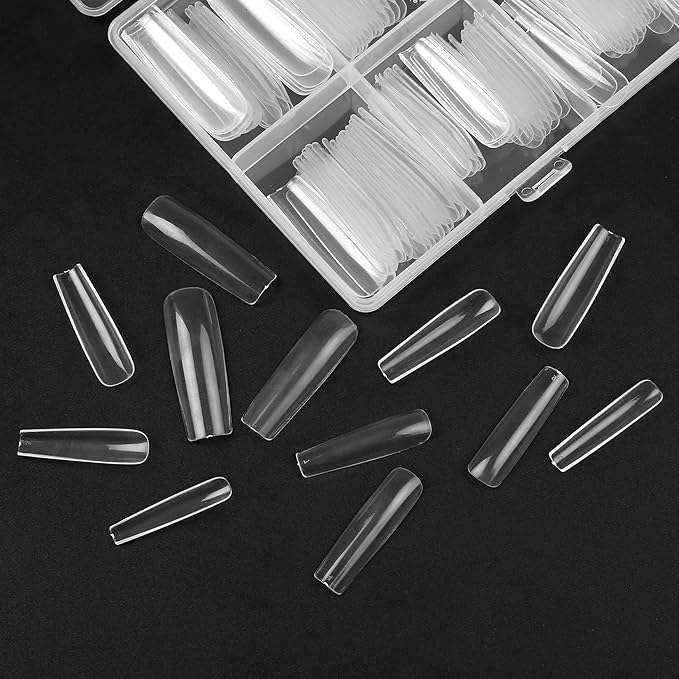 240 Pcs Clear Full Cover Nail Tips for Acrylic Nails Professional, Coffin Fake False Ballerina French Acrylic Nail Tips Extension for Salon Manicure Home DIY
