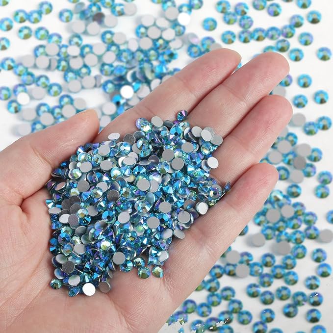 Beadsland Flatback Rhinestones Bulk, 2880pcs Rhinestones for Nails Crafts Clothes DIY Decoration, Aquamarine AB, SS30, 6.3-6.5mm