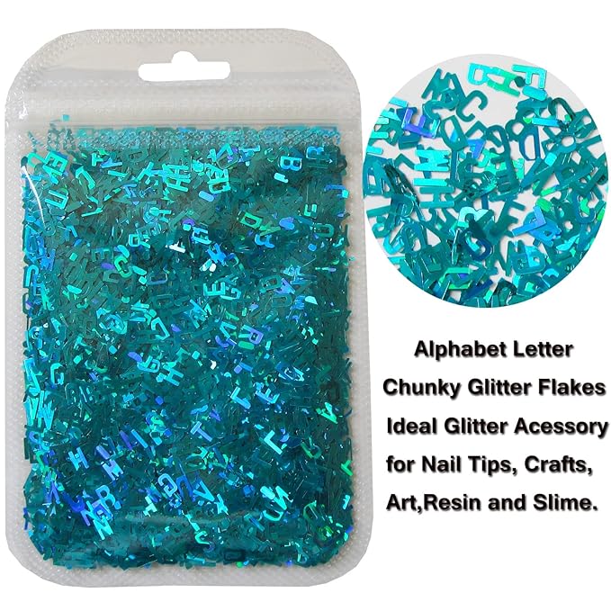 LoveOurHome 8 Colors Holographic Letter Chunky Glitter Flakes Number Shaped Confetti Sparkles Nail Sticker Manicure Decor for Resin Crafts Nails Art Makeup