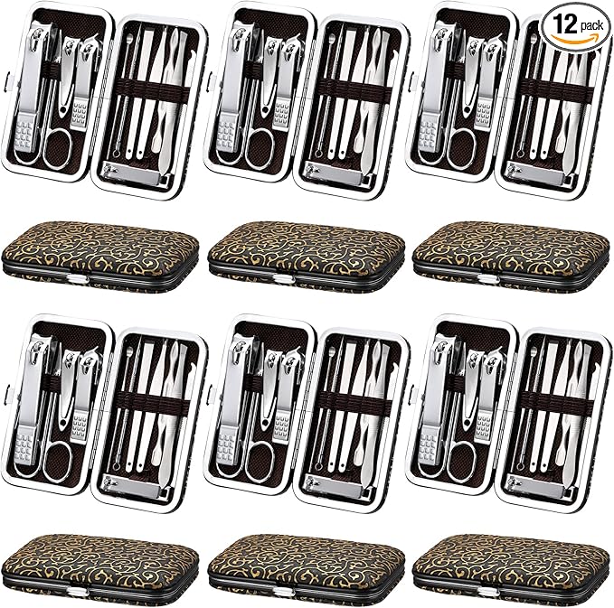 Geosar 12 Sets Manicure Set Nail Clippers Set Pedicure Kit 12 in 1 Stainless Steel Professional Grooming Kits Nail Care Tools with Travel Case for Home Tool(Modern Style)