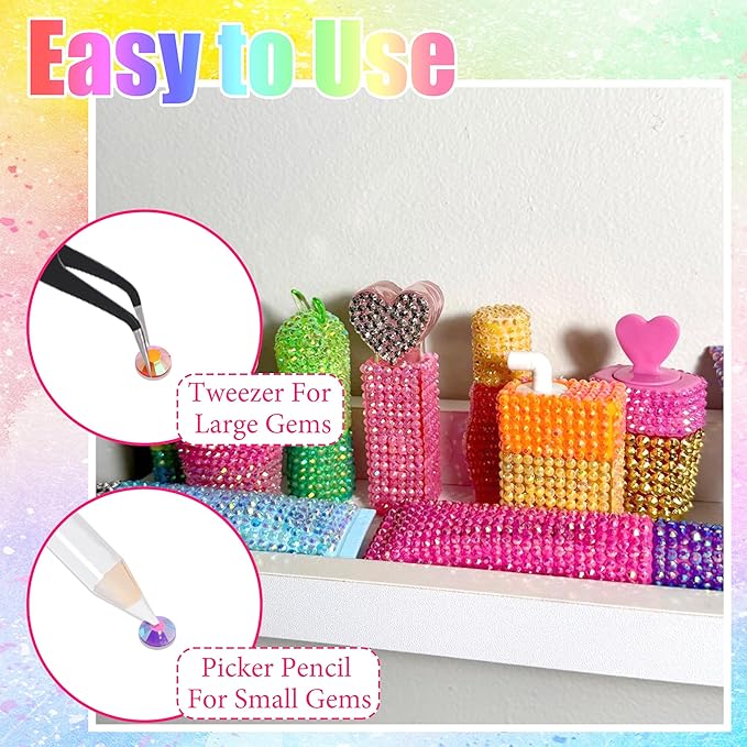 RODAKY 30000PCS Resin Jelly Rhinestone Kits 2/3/4/5mm Flatback Rhinestones for Bedazzling Crystal Gems 6 Colors Crystal Beads for Crafting 2PCS B7000 Jewelry Glue Tweezers Pickup Pencil