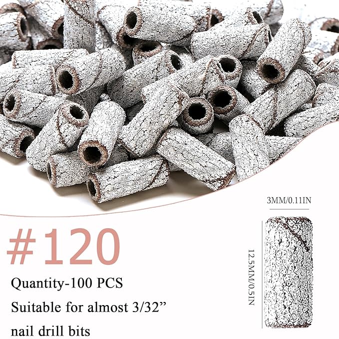100pcs Nail Drill Bits Small Sanding Bands with Upgrade 3.1mm Mandrel Bit, 120 Medium Grit Nail File Sanding Bands for Acrylic Nails Gel Removing Shaping Manicures and Pedicure (Zebra, 120 Grit)
