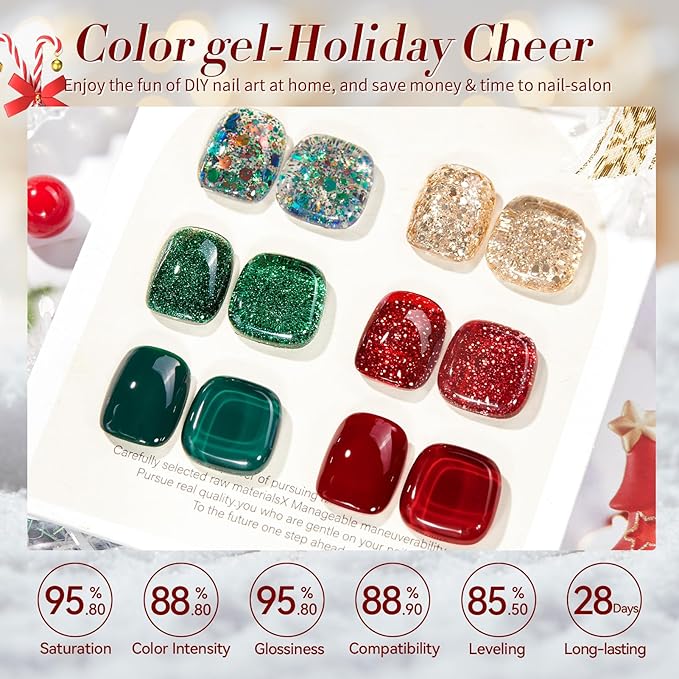 Born Pretty Christmas Gel Nail Polish Sparkle Glitter Green Red Gold Fall Winter Gel Polish Dark Green Burgundy Wine Red Gel Polish Set Nail Art Design Christmas Gift