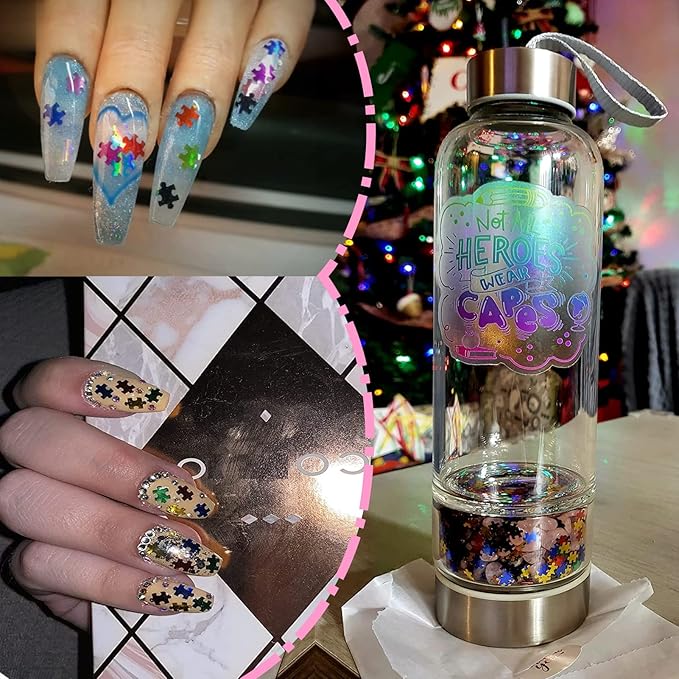 50g Laser Puzzle Pieces Nail Glitter Mix Colors 3D Holographic Nail Sequins Ultrathin Paillettes Shapes Glitter for Nails Art Decoration, Face, Body, Nail Decals, and DIY Crafting