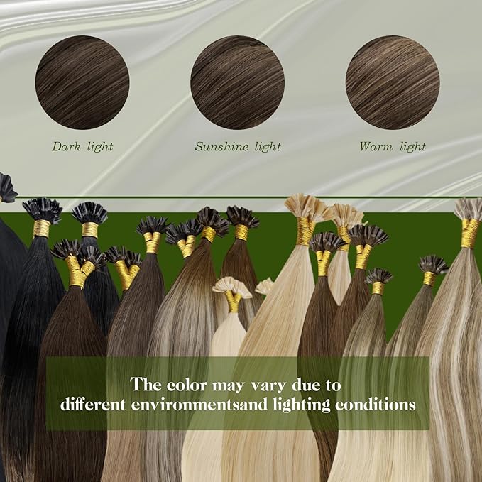 RUNATURE U Tip Hair Extensions Real Human Hair 22 Inch Long Hair U Tip Balayage Hair Extensions Human Hair Dark Brown Medium Brown with Ash Blonde Nail Tip Hair Extensions 50g 50 Strands
