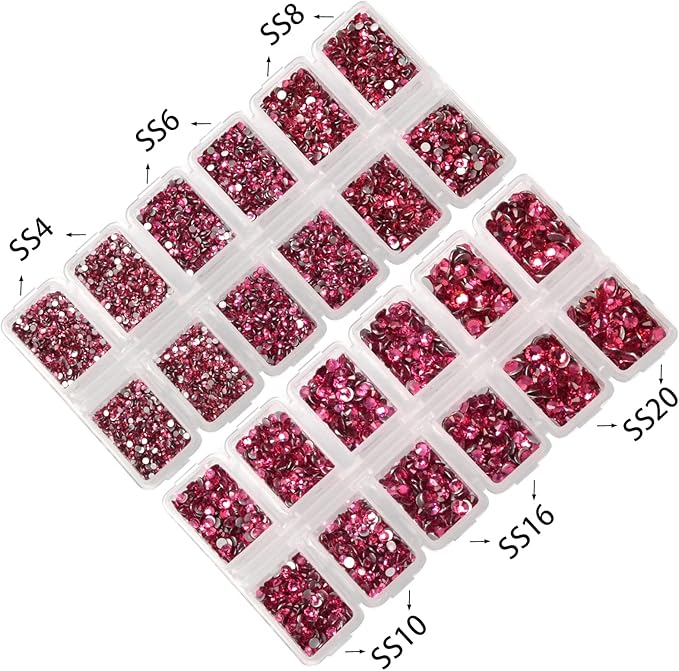 10000 Pieces Rhinestones 6 Sizes Round Crystal Glass Flat Back Rhinestones with 1Tweezers and 1Picking Pen for Nail Art Crafts Clothes Bags DIY (Rose)