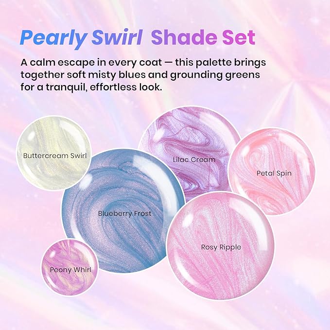 Beetles Gel Nail Polish - Stay Shining Pearly Swirl Shade Set, 6 Colors Mermaid Nail Swirl Shell Thread Effect Polish Soak Off Uv Gel Polish DIY Salon-Quality at Home Gift for Women