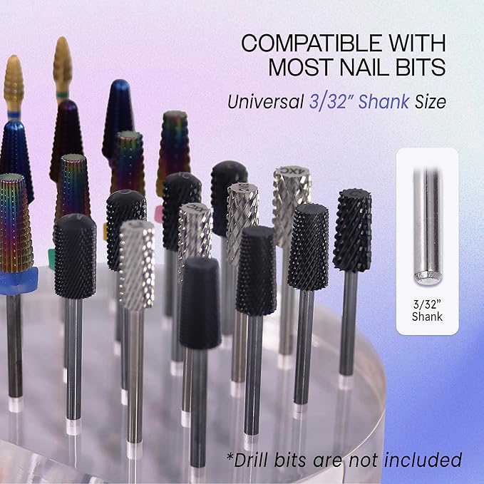 PANA Round Transparent Acrylic Nail Drill Bit Holder Display Organizer Stand - Carbide Bit Storage Mount For Manicure Tools Nail Salon - 24 Holes Clear (Drill Bits Not Included)