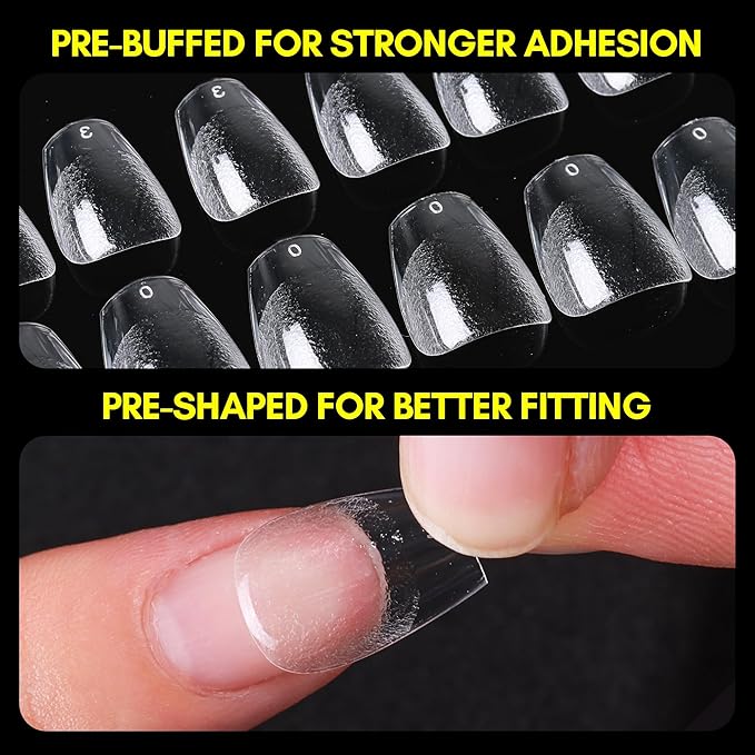 Makartt Extra Short Coffin Fake Nail Tips: 120pcs Full Cover Pre-shape Half Matte Clear Soft Gel Nail Tips French Press on Acrylic False Extension, 12 Sizes Salon Home DIY