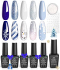 Beetles Easter Gel Nail Polish Set 5 Winter Colors Dark Blue Glitter White Light Blue Silver Gel Polish with Sealing Gel Sugar Dust Powder Nail Sticker UV LED Needed Gifts for Women Sparkling Snow