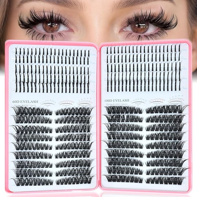 Lash Clusters with Spikes, 60D+100D Left Right Eyelash Clusters Extensions Individual D Curl Fluffy Wispy False Eyelashes DlY Manga Lashes Extension (12-22mm, Left Right Lash Clusters)