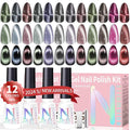Gel Nail Polish Set, 12 Colors Holographic Glitter Neon Cat Eye Gel Nail Polish Kit with Magnet Base Top Coat Magnetic Nail Polish Starter Kit Nails Art DIY Home Salon Gift for Girls Women