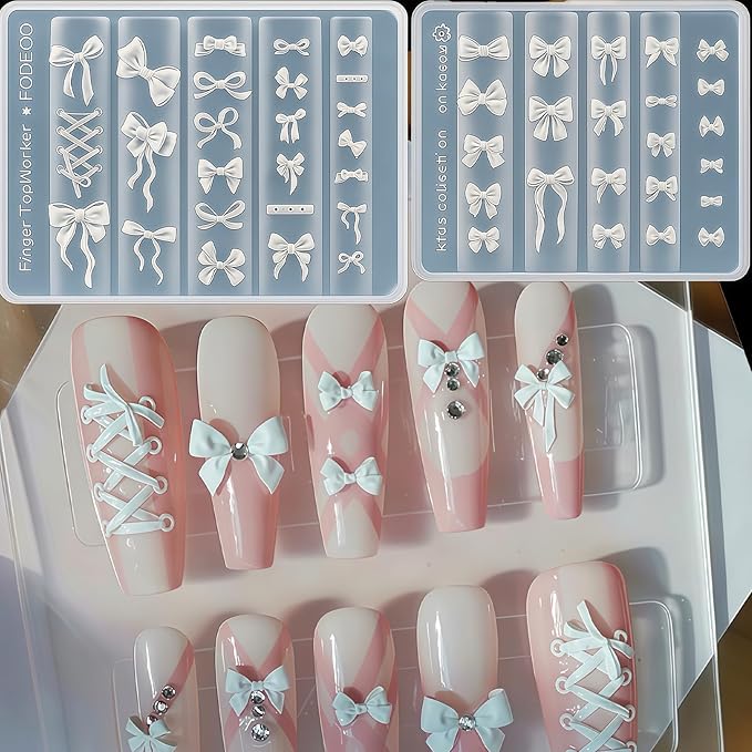 2 Pcs Bow Silicone Nail Art Molds for Women Resin Nail Design