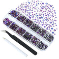 4240Pcs Purple Velvet Flatback Rhinestones 6 Sizes Crystal Diamonds for Nail Art Crafts Clothes Shoes with Tweezers and Picking Pen