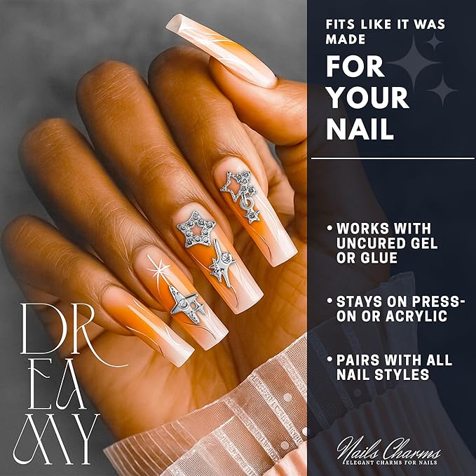 48 Pcs Star Nail Charms – Silver Star Charms for Nails with Shimmer Nail Rhinestones, Lightweight & Long-Lasting, Easy Application – 3D Raised Design for Standout Looks & Statement Manicure Ideas