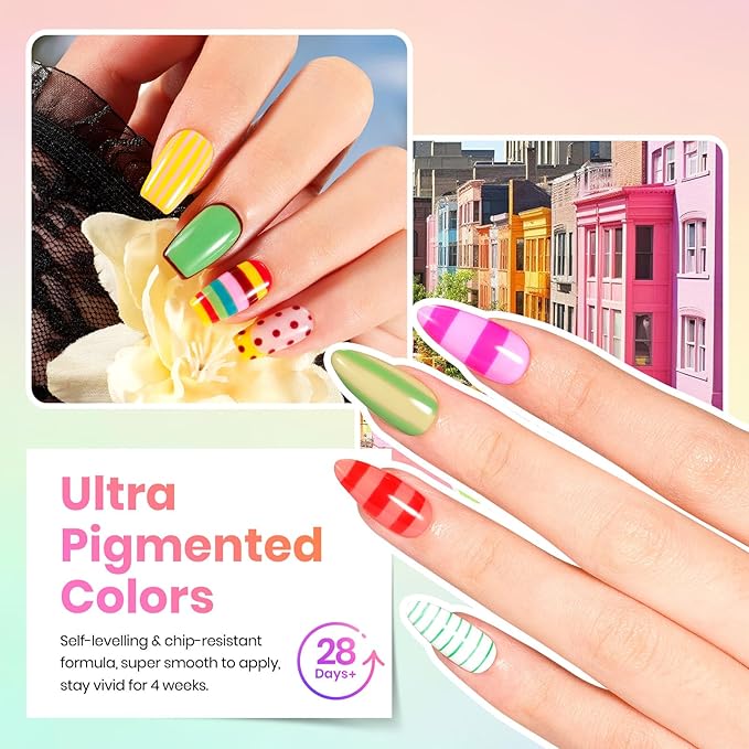 Beetles Spring Gel Polish Set - Color Rhythm Colleciton, 25 Colors Yellow Pink Blue Purple Spring Colors Polish with Base Top Coat Trendy Colors Uv LED Lamp Salon DIY at Home Nails Gifts for Women