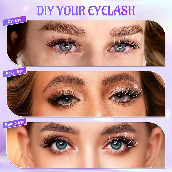 Self Adhesive Eyelashes, Individual Lashes Clusters for Natural Lash Clusters Kit, Pre Lash Glue Wispy Cluster Eyelash Extensions Kit Easy to Apply 120 PCs 9mm 10mm 11mm 12mm