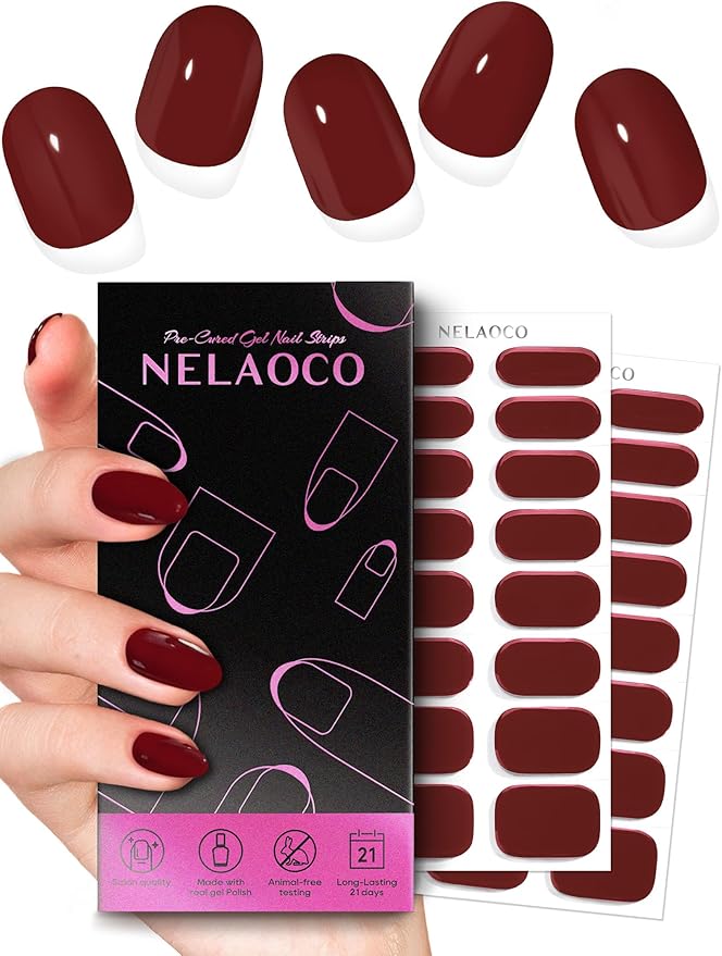 Nail Polish Strips – 32PCS UV Free Salon Quality Wraps, Long Lasting Gel Nail Stickers for Women (True Crimson Red)