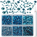 Bymitel 5000 Pieces 6 Mixed Sizes Glue Fix on Glass Rhinestones Round Crystal Gems Flatback for DIY Jewelry Making with one Picking Pen (6-Sizes 5000PCS, Blue Zircon)