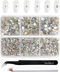 Beadsland 4300pcs Flatback Rhinestones,Glass Rhinestones Nail Gems Round Crystal Rhinestones for Crafts,Mixed 6 Sizes with Picking Tweezers and Wax Pencil Kit, SS6-SS20,Blue Moonlight